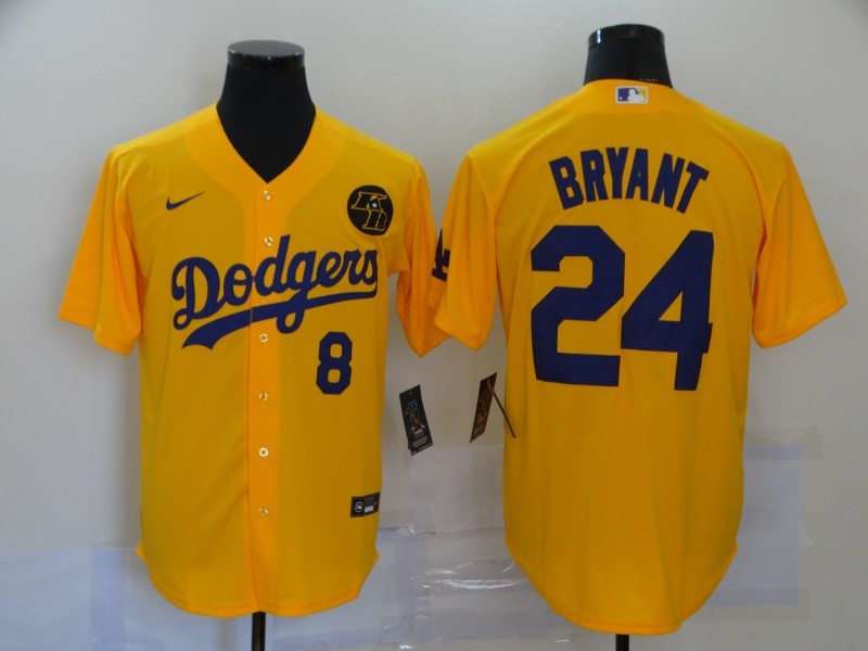 Men's Los Angeles Dodgers Kris Bryant #8-24 Yellow Replica Baseball Jersey1