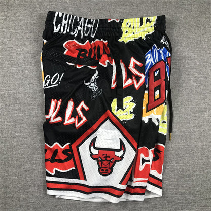 Men's Chicago Bulls Black Graffiti Edition Pocket Shorts1