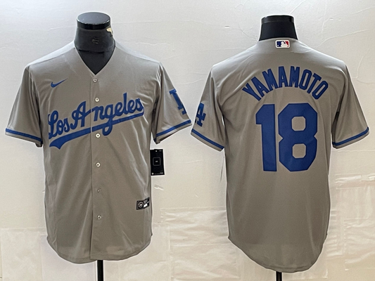 Men's Los Angeles Dodgers Yoshinobu Yamamoto #18 Gray Player Jersey1