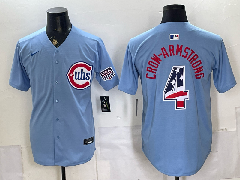 Men's Chicago Cubs Pete Crow-Armstrong #4 Light Blue USA 250 Fourth of July Home Stadium Jersey