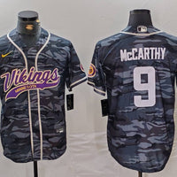 Men's Minnesota Vikings J.J. McCarthy #9 Grey Camouflage Game Jersey1