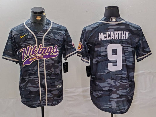 Men's Minnesota Vikings J.J. McCarthy #9 Grey Camouflage Game Jersey1