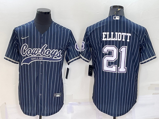 Men's Dallas Cowboys Ezekiel Elliott #21 Navy Player Jersey1 Joint Edition