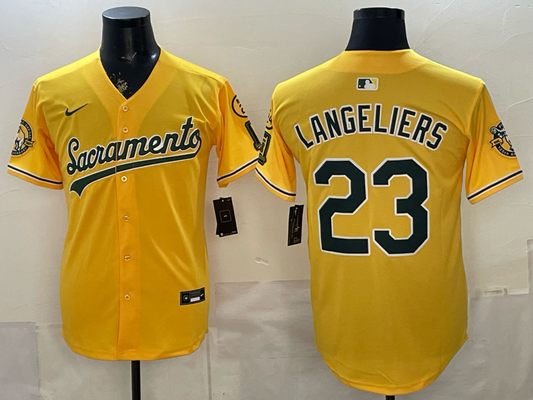 Men's Oakland Athletics Shea Langeliers #23 Gold Alternate Stadium Jersey