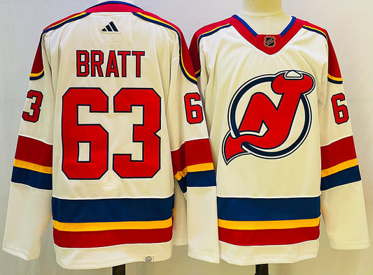 Men's New Jersey1 Devils Jesper Bratt #63 White Game Jersey1