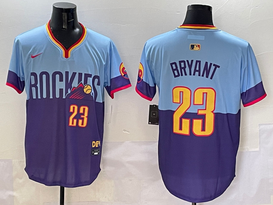 Men's Colorado Rockies Kris Bryant #23 Purple/Light Blue 2025 City Connect Limited Player Jersey1