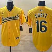 Men's Oakland Athletics Nick Kurtz #16 Gold Alternate Stadium Jersey
