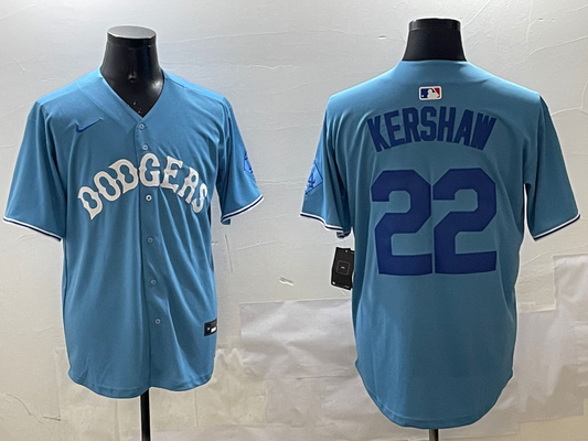 Men's Los Angeles Dodgers Clayton Kershaw #22 Light Blue Replica Player Jersey1