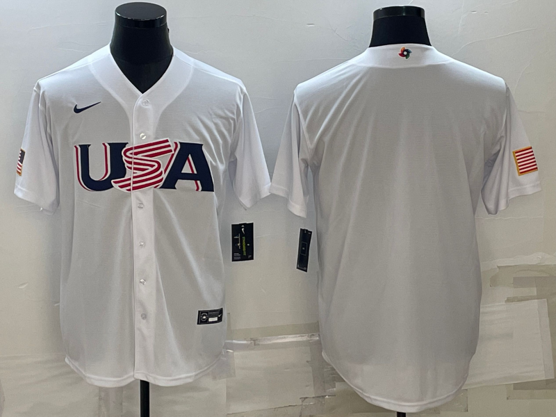 Men's 2023 World Baseball Classic USA White Blank Jersey1