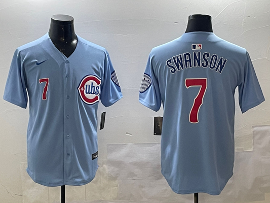 Men's Chicago Cubs Dansby Swanson #7 Baby Blue 2nd Alternate Limited Player Jersey1