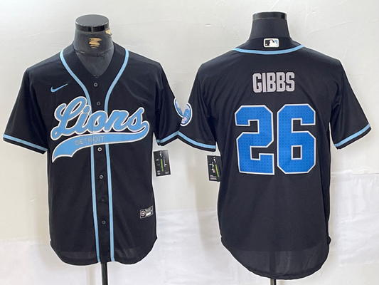 Men's Detroit Lions Jahmyr Gibbs #26 Black Game Jersey1