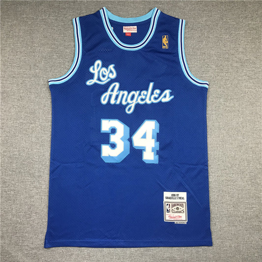 Men's Los Angeles Lakers Shaquille O'Neal Blue Hardwood Classics Swingman Jersey1
