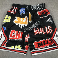 Men's Chicago Bulls Black Graffiti Edition Pocket Shorts1
