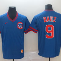 Men's Chicago Cubs Javier Baez #9 Blue Stitched Jersey1