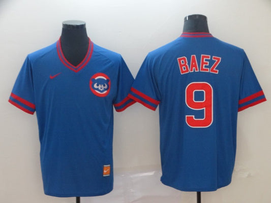 Men's Chicago Cubs Javier Baez #9 Blue Stitched Jersey1