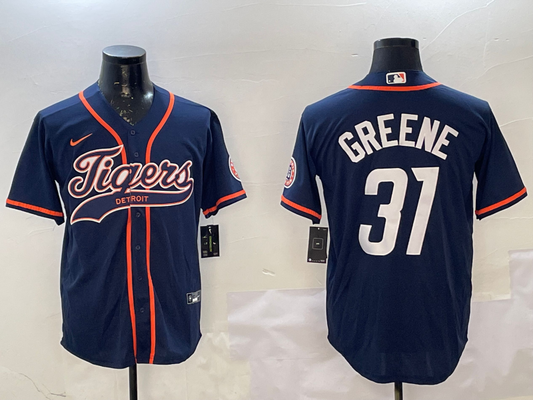 Men's Detroit Tigers Riley Greene #31 Navy Player Jersey1