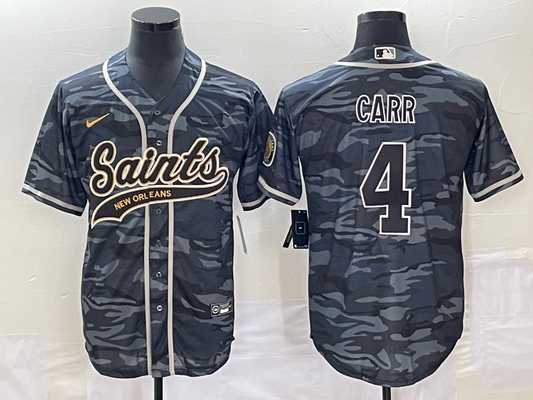 Men's New Orleans Saints Derek Carr #4 Grey Camouflage Game Jersey1 Joint Edition