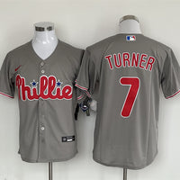 Men's Philadelphia Phillies Trea Turner #7 Gray Replica Player Jersey1