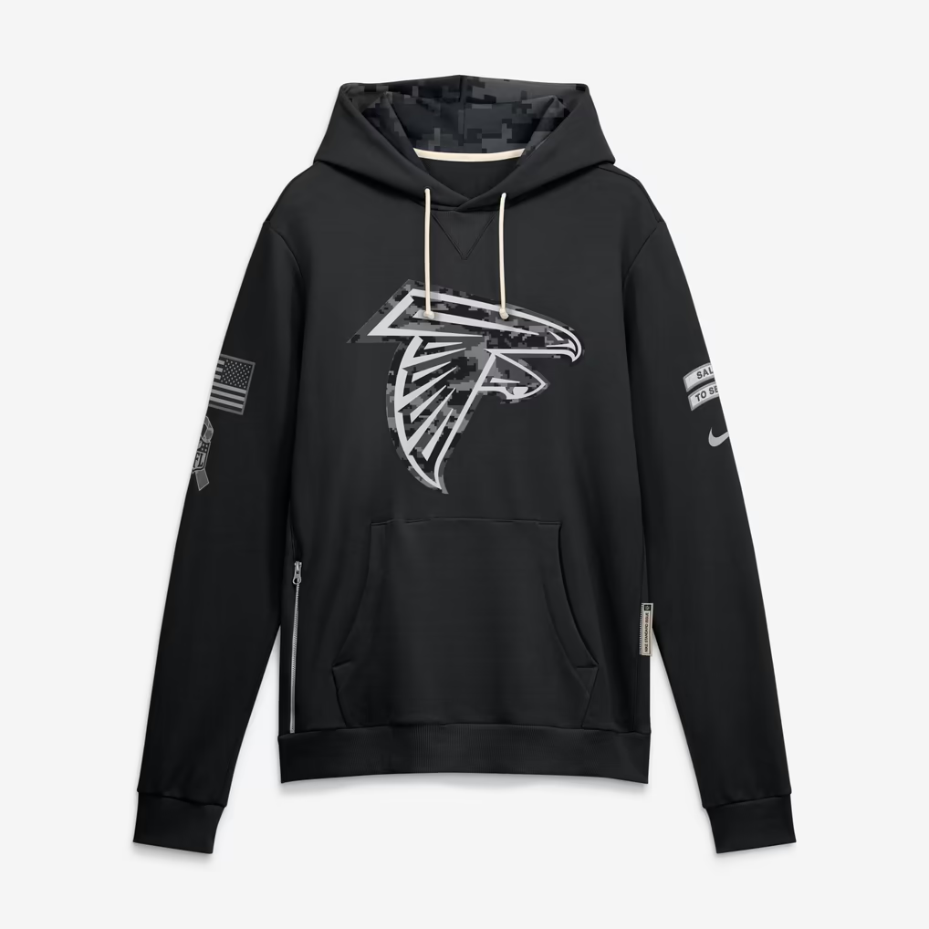 Men's Atlanta Falcons Black 2026 Salute to Service Sideline Dri-FIT Pullover Hoodie