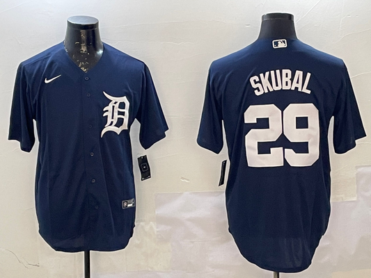 Men's Detroit Tigers Tarik Skubal #29 Navy Replica Player Jersey1