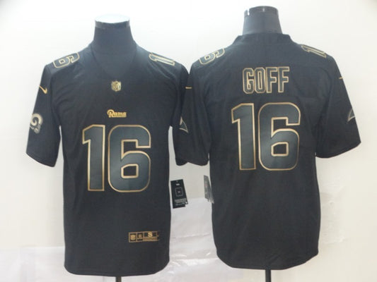 Men's Los Angeles Rams Jared Goff #16 Black Game Player Jersey1