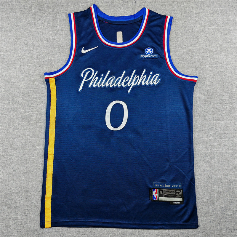 Men's Philadelphia 76ers Tyrese Maxey #0 Navy 2025/26 Swingman Jersey - City Edition