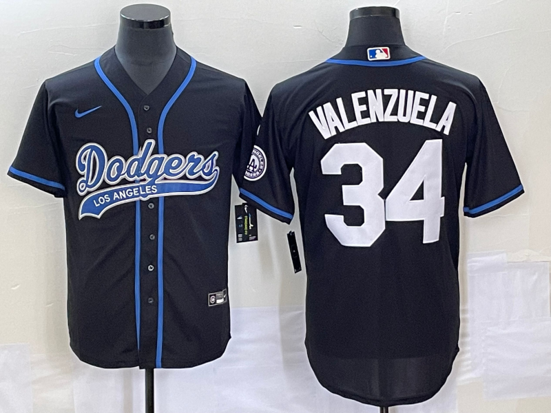 Men's Los Angeles Dodgers Fernando Valenzuela #34 Black Player Jersey1 Joint Edition
