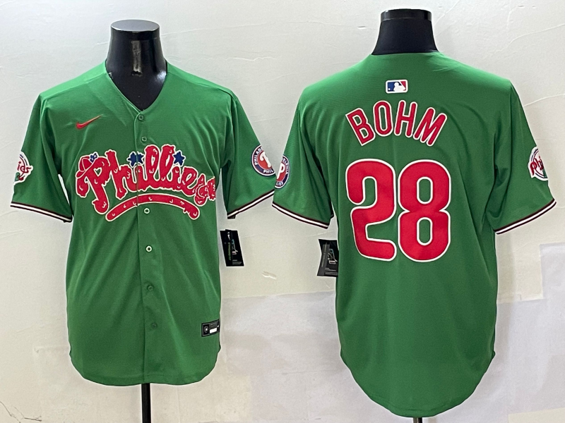 Men's Philadelphia Phillies Alec Bohm #28 Green Game Jersey1