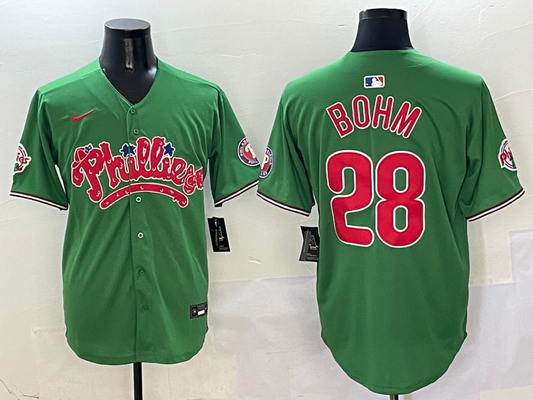 Men's Philadelphia Phillies Alec Bohm #28 Green Game Jersey1