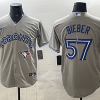 Men's Toronto Blue Jays Shane Bieber #57 Gray Player Jersey