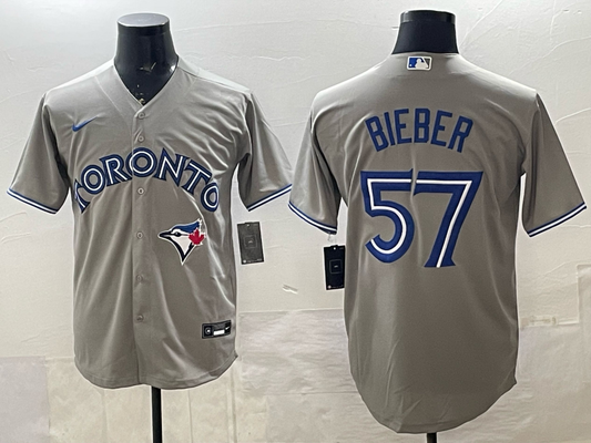 Men's Toronto Blue Jays Shane Bieber #57 Gray Player Jersey