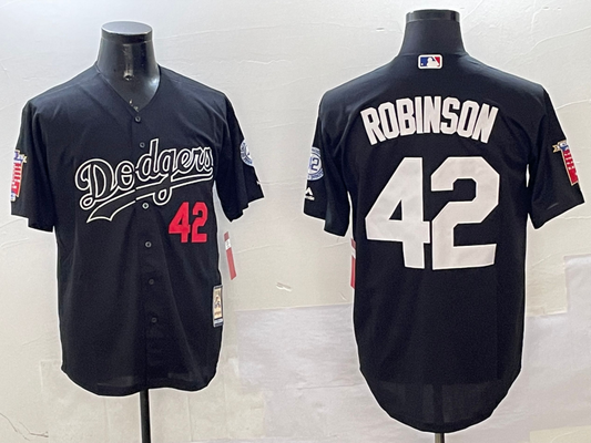 Men's Los Angeles Dodgers Jackie Robinson #42 Black Throwback Cooperstown Collection Limited Jersey1