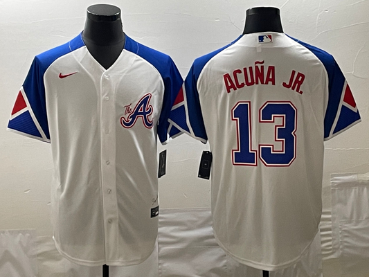 Men's Atlanta Braves Ronald Acuna Jr. #13 White 2023 City Connect Replica Player Jersey1
