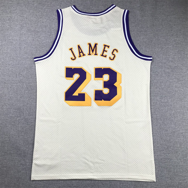 Men's Los Angeles Lakers LeBron James #23 Cream Hardwood Classics Swingman Jersey1