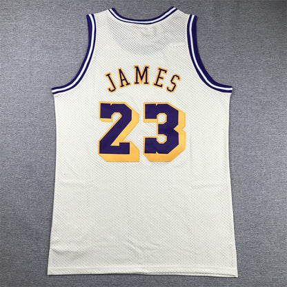 Men's Los Angeles Lakers LeBron James #23 Cream Hardwood Classics Swingman Jersey1