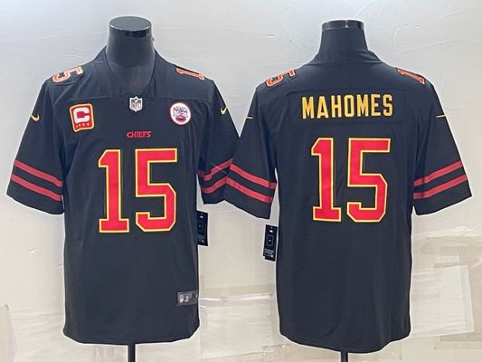 Men's Kansas City Chiefs Patrick Mahomes #15 Black Player Jersey1