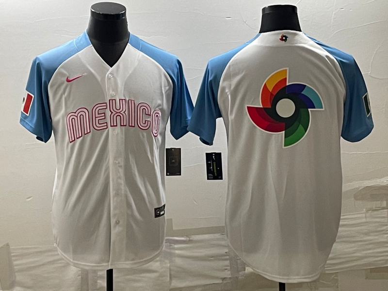 Men's 2023 World Baseball Classic Mexico White/Blue Jersey1