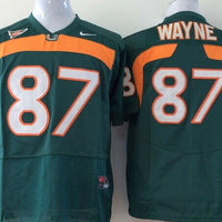 Men's Miami Hurricanes Reggie Wayne #87 Green Team Football Jersey
