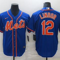 Men's New York Mets Francisco Lindor #12 Blue Replica Baseball Jersey1