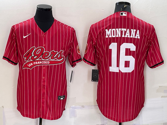 Men's San Francisco 49ers Joe Montana #16 Red Player Jersey1 Joint Edition