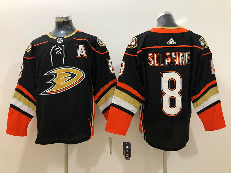 Men's Anaheim Ducks Selanne Mitchell #8 Black Home Breakaway Player Jersey1