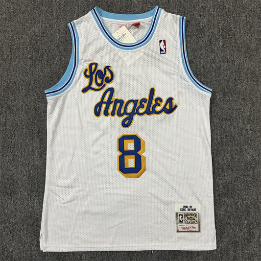Men's Los Angeles Lakers Kobe Bryant 1996-97 White Hardwood Classics Authentic Jersey1