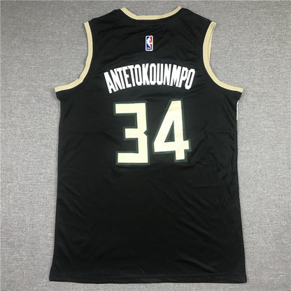 Men's Milwaukee Bucks Giannis Antetokounmpo #34 Black Replica Player Jersey1