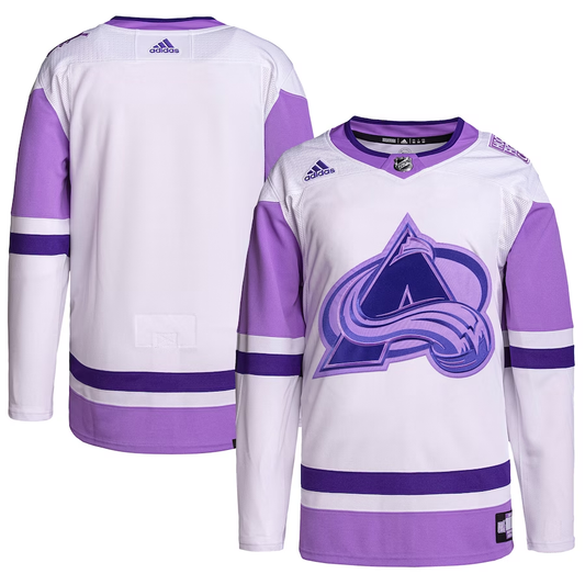 Men's Colorado Avalanche White/Purple Hockey Fights Cancer Primegreen Authentic Blank Practice Jersey1
