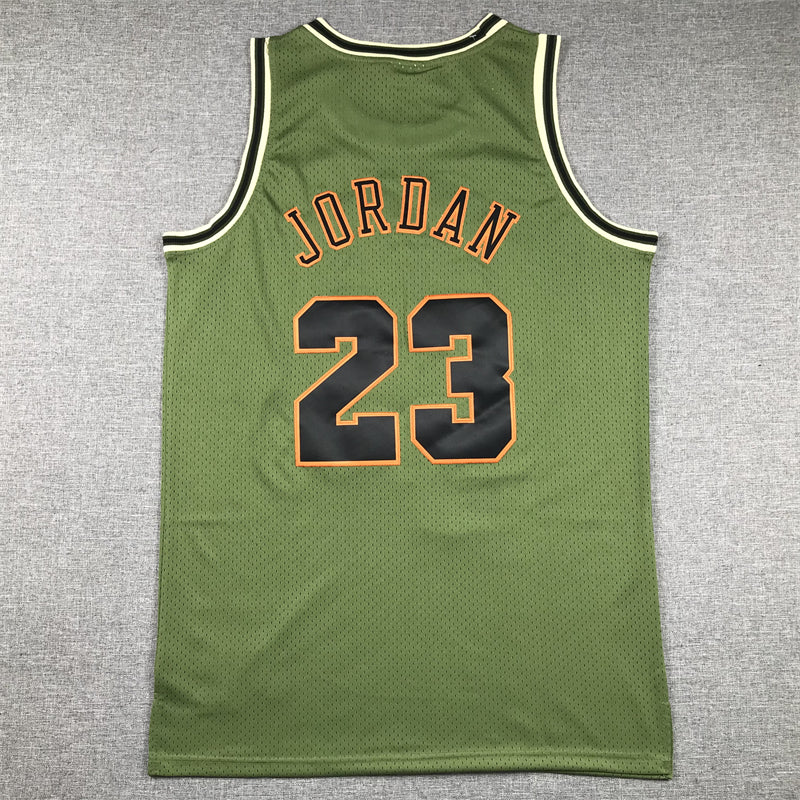 Men's Chicago Bulls Michael Jordan #23 Army Green 1997-98 Hardwood Classics Swingman Jersey1