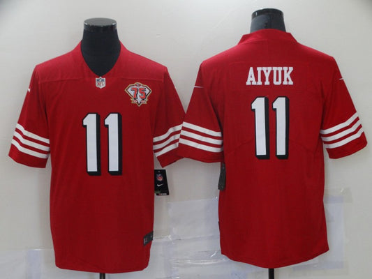 Men's San Francisco 49ers Brandon Aiyuk #11 Red 75th Anniversary Game Jersey1