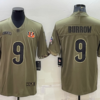 Men's Cincinnati Bengals Joe Burrow #9 Olive 2022 Salute To Service Limited Jersey1