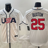 Men's USA Baseball Byron Buxton #25 White 2026 World Baseball Classic Stadium Jersey
