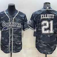 Men's Dallas Cowboys Ezekiel Elliott #21 Grey Camouflage Game Jersey1 Joint Edition