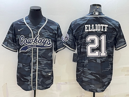 Men's Dallas Cowboys Ezekiel Elliott #21 Grey Camouflage Game Jersey1 Joint Edition